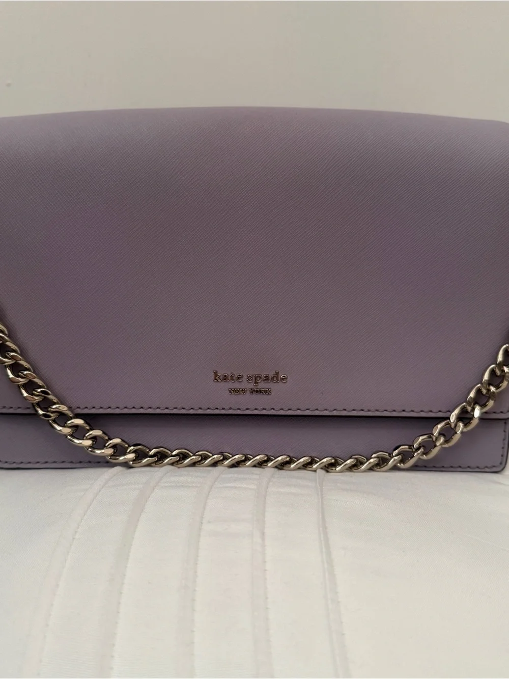 Kate Spade Lavender Saffiano Crossbody with Silver Chain